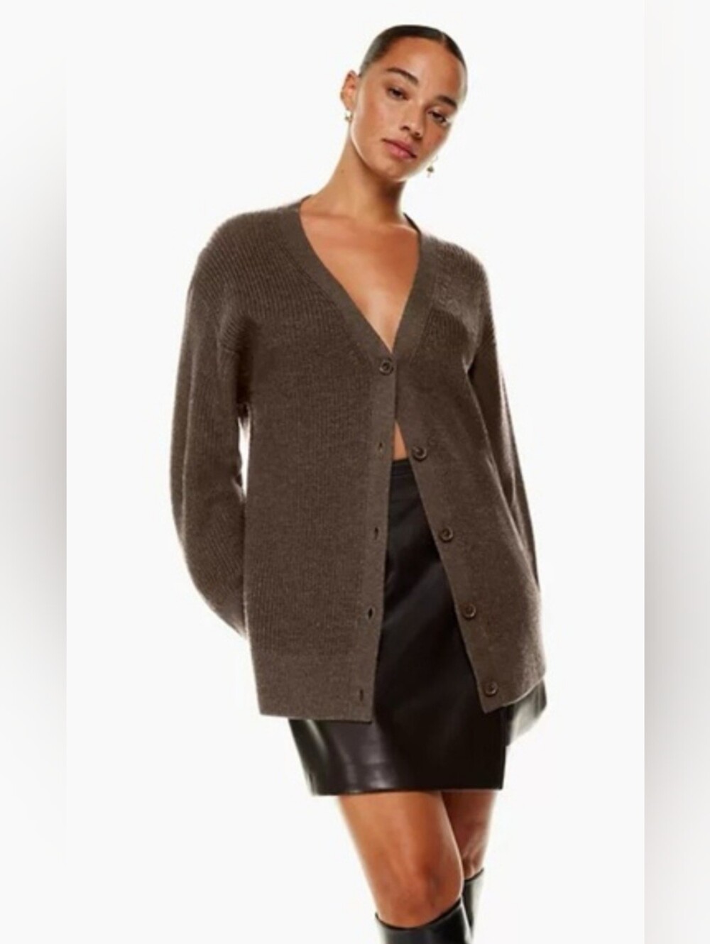 Aritzia Babaton Rich Mocha Brown Merino Wool Cardigan Size XXS